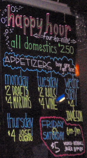 Some of the weekly specials at the Artful Dodger. Photo by Eliza Seibert.